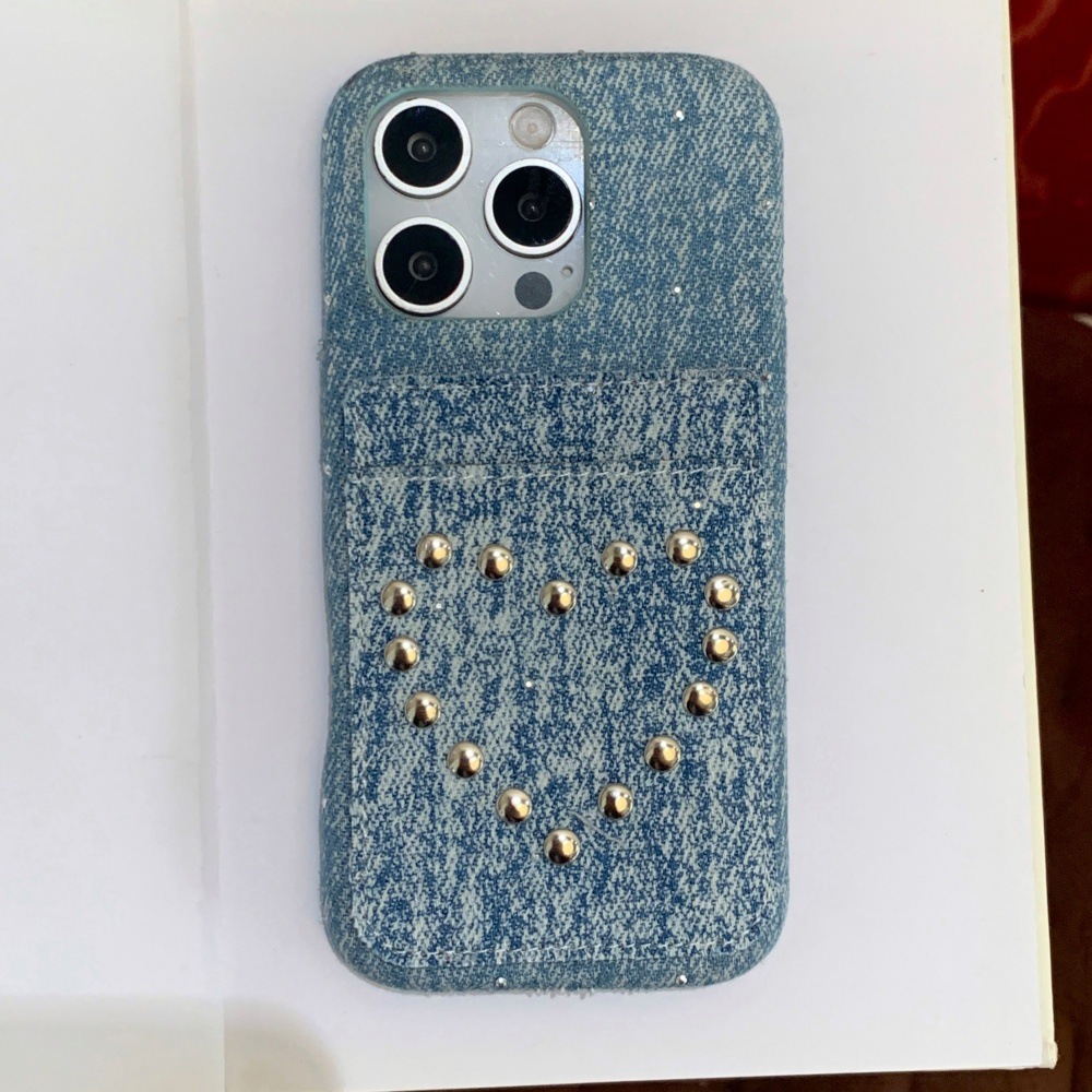 Rivet Heart Solid Color Card Holder Phone Case Compatible with iPhone 17/16/15 Pro Max iPhone 14/13 Pro Niche