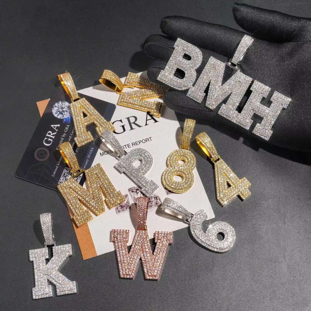 Letters A-S melee MossaniteHipHop men and women rapper S sier letter HipHop Moissanite pendant