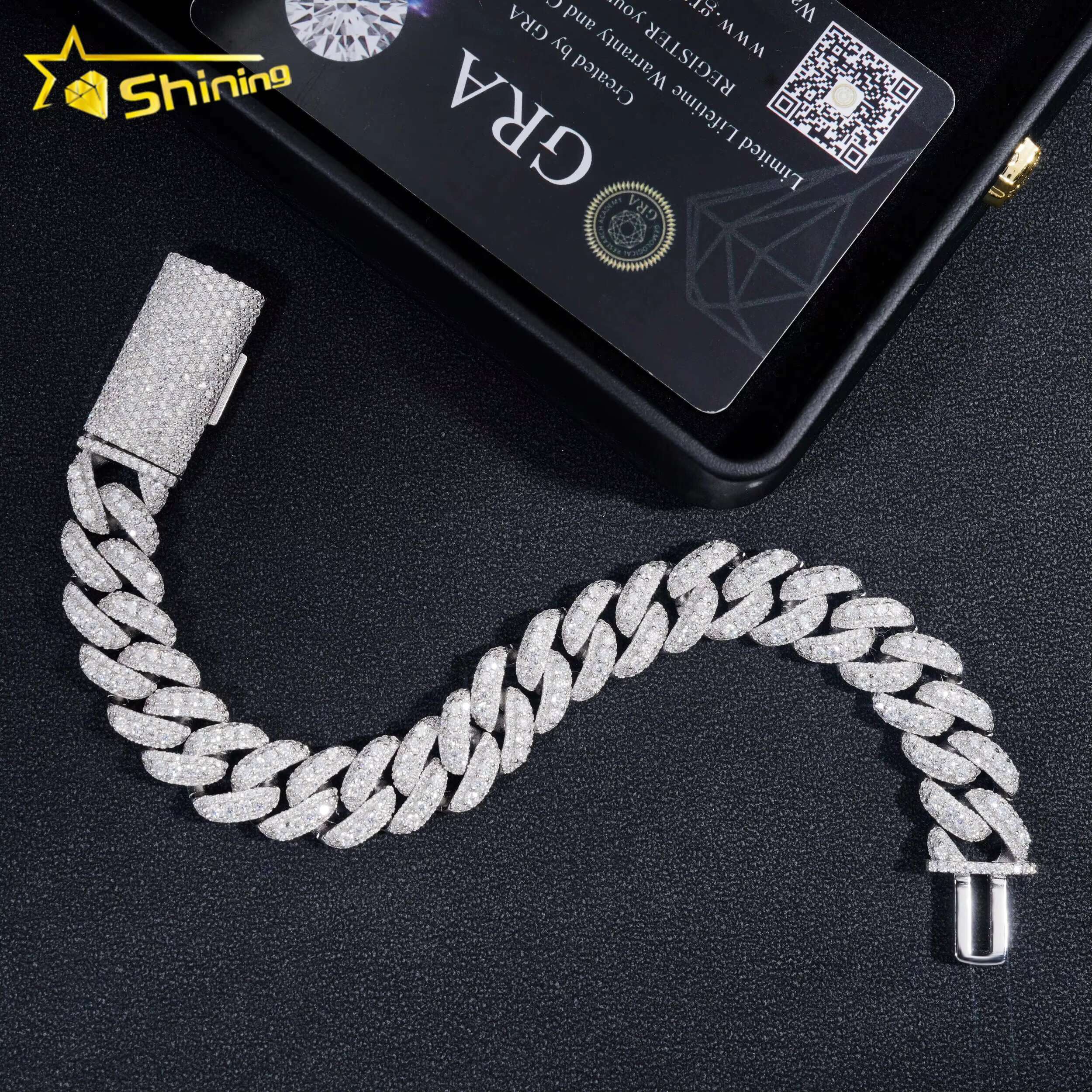 Hip Hop Jewelry 13MM Iced Out 925 Silver Gold Plated VVS D Color Infinity Link Moissanie Cuban Link Chain Bracelet