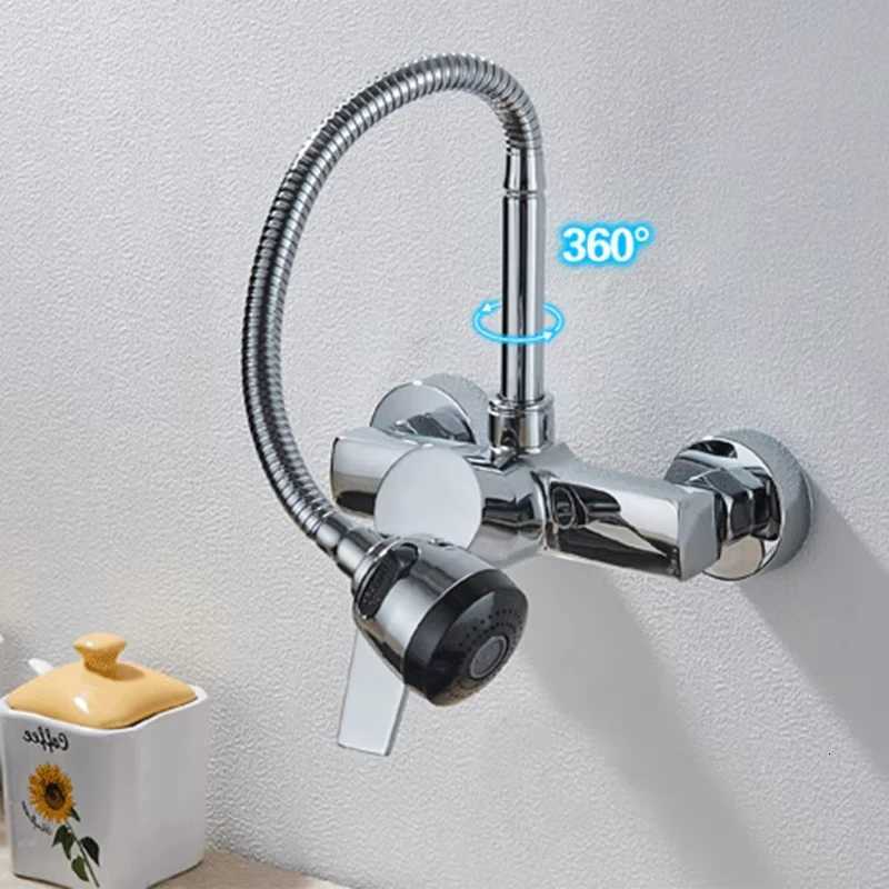 Chre/black wall-mounted swivel two-way spout water stream sprayer hot and cold water ible hose kitchen mixer tap Y251104