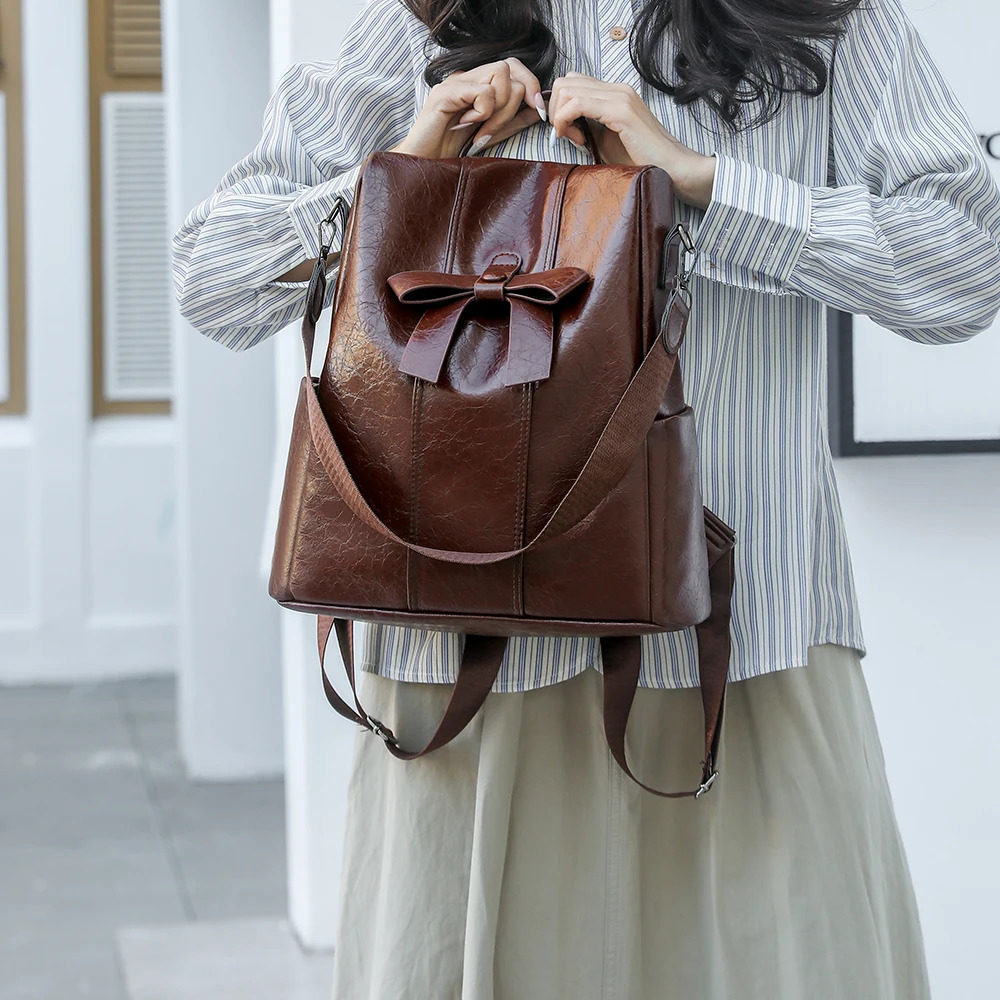 Anti Theft Backpack 2025 Retro Fashion Korean Version Versatile Soft Leather Bag Large Capacity Backpack251104ww