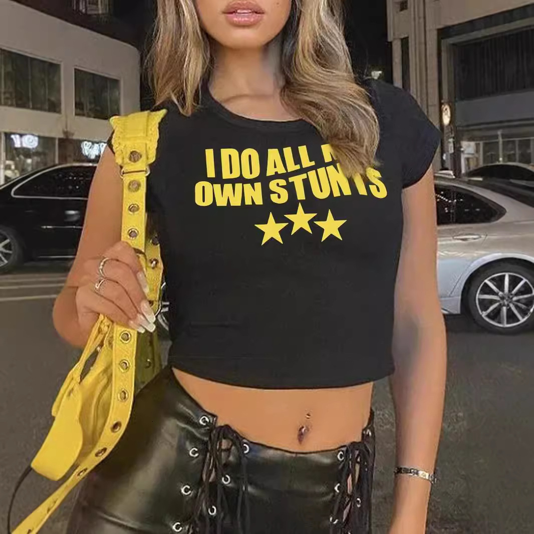 Women's American high street spicy girl sexy top 2024 new letter printed cropped short T-shirt