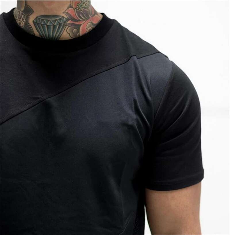 Customized DIY Brand Mens Extended Short Sleeve T-shirt Patchwork Gym Clothing Fiess T Shirt Men Muscle Sports Tshirt