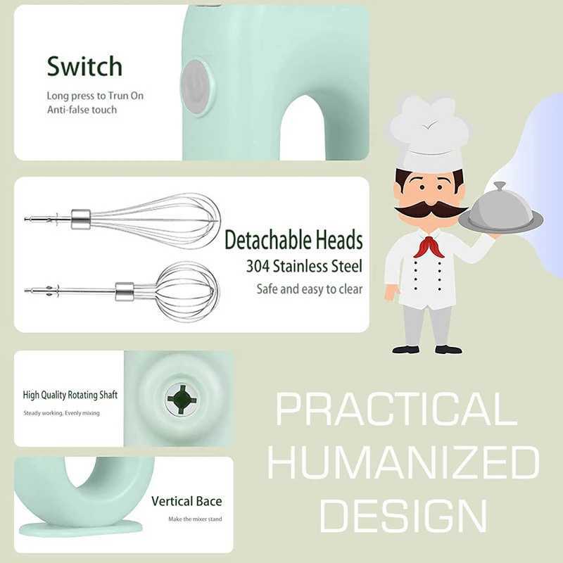 USB Electric Blender Wireless Portable Mixers with 2 Mixing Head Food Mixer Handheld Rechargeable Whisks Dough Stirrer Eggbeater J251114