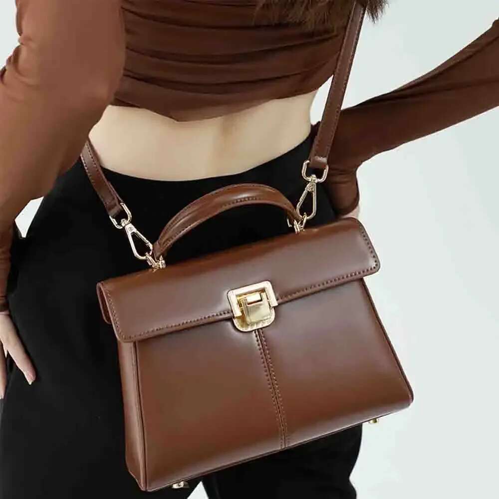 Top Quality Cowhide Women Satchel Genuine Leather Shoulder Small Square Bags Ladies Sac A Main New