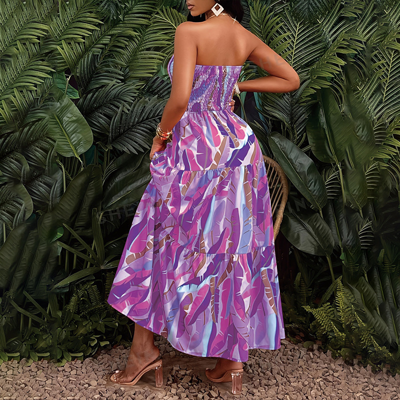 2025 Womens Vacation Storm West Asia Long Printed Chest Wrapping Big Swing Dress