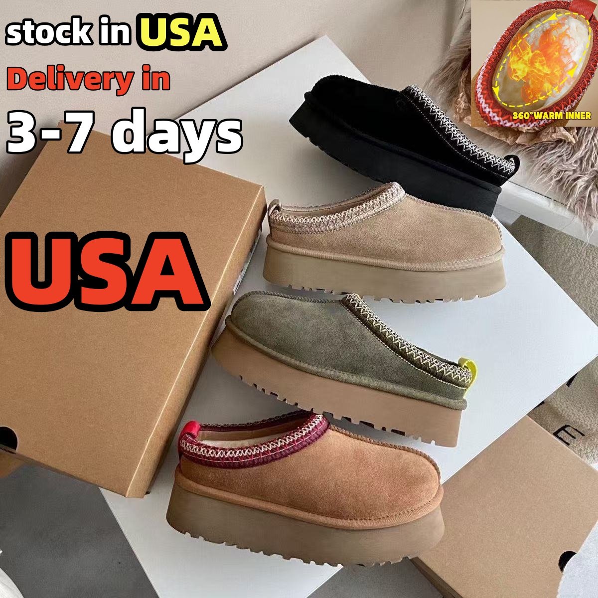 Tasman women Slippers Classic Tazz Ultra Mini Platform Boot designer Chestnut Sand Mustard Seed winter keep warm plush wool fashion snow boots autumn womens slipper