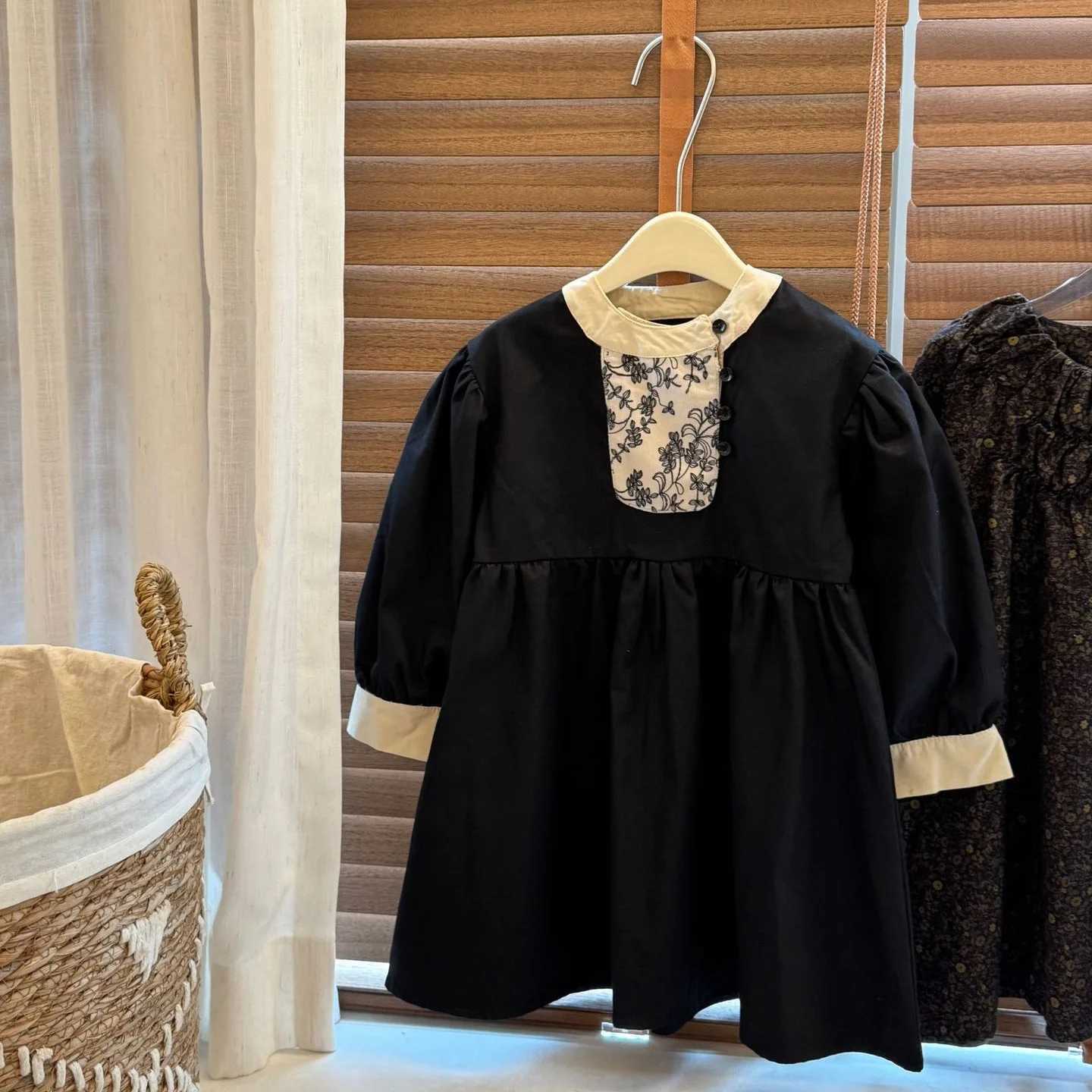 1-6Y Kids Girls Dress Korean Autumn Round Neck Long Sleeve Infant Baby Girls Dress Floral Patterned Spliced Children Girls Dress C251104