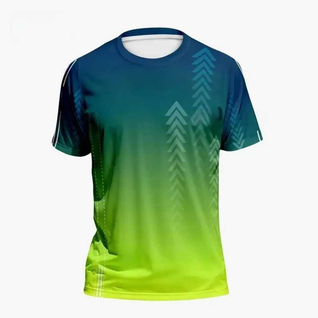 2025 Summer Mens Sports T-shirt Fast Drying High 3D Gradient Short Sleeve T-shirt Outdoor Training Basketball Running W250403