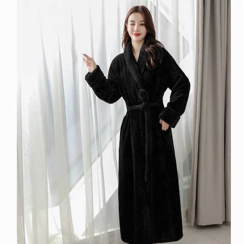 Winter Warm Coral Fleece Kimono Robe Gown Women Nightdress Sleepwear Nightwear Long Bathrobe Intimate Lingerie 2024 New Homewear C251104