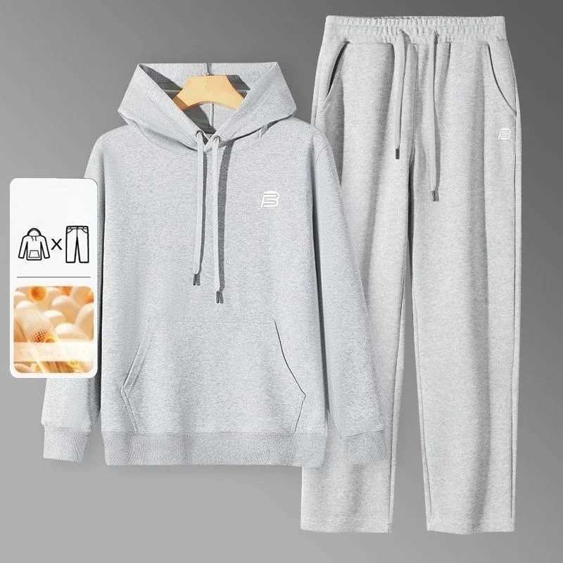 Mens 2pcs FleeceLined Hooded ZipUp Tracksuit Set Casual Sportswear for Gym Running Daily Lounging AllSeason Fit J251104