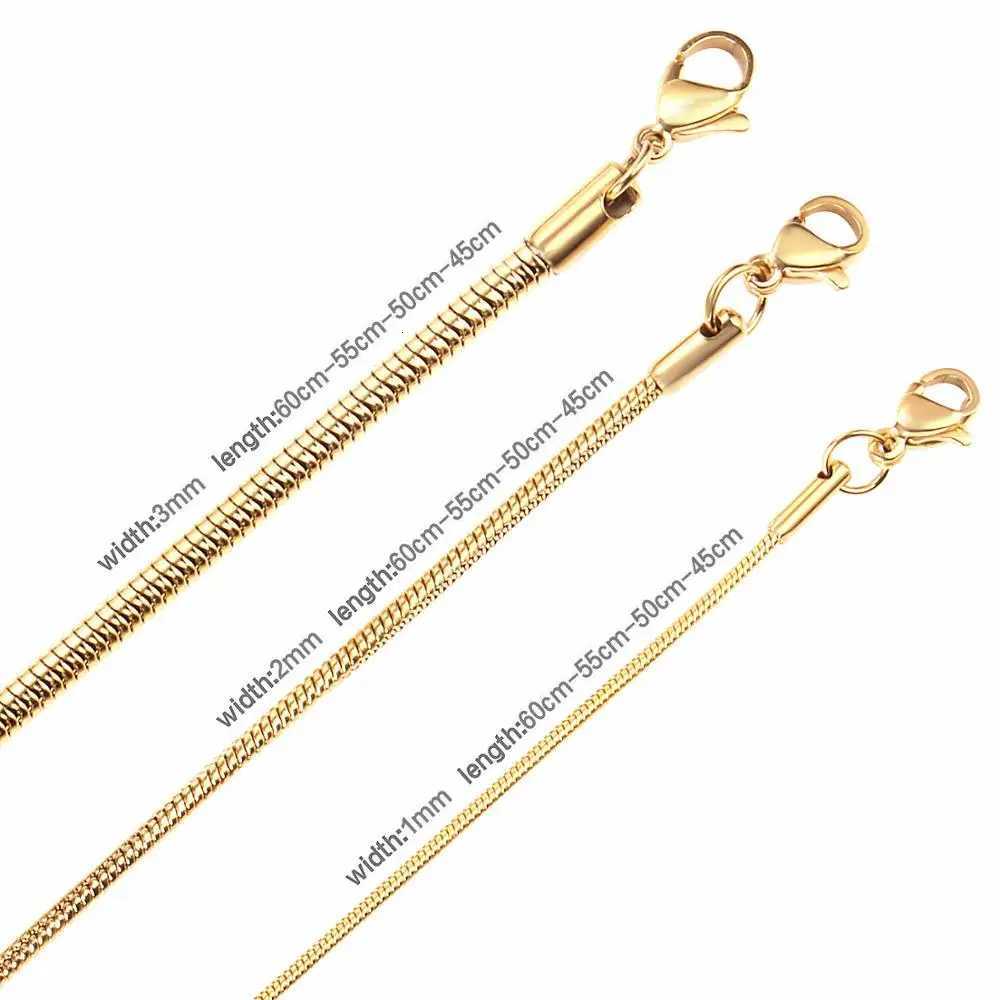 1MM/2MM/3MM Round Snake Chain Necklace For Women Men Gold Color Stainless Steel Herringbone Choker Fashion Jewelry GiftXJ251104