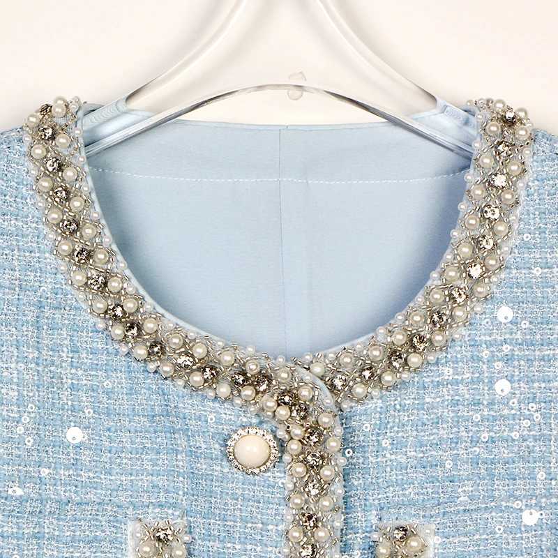 New fashion Glacier Blue woven wool heavy industry nail bead sequins celebrity temperament small fragrance style jacket J251103