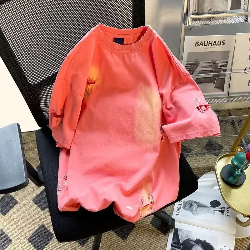 Foufurieux Fashion Ripped Oversized T-shirt Summer Harajuku Street Clothing Hip Hop T-shirt Grunge T-shirt Mens Harajuku T-shirt 250403