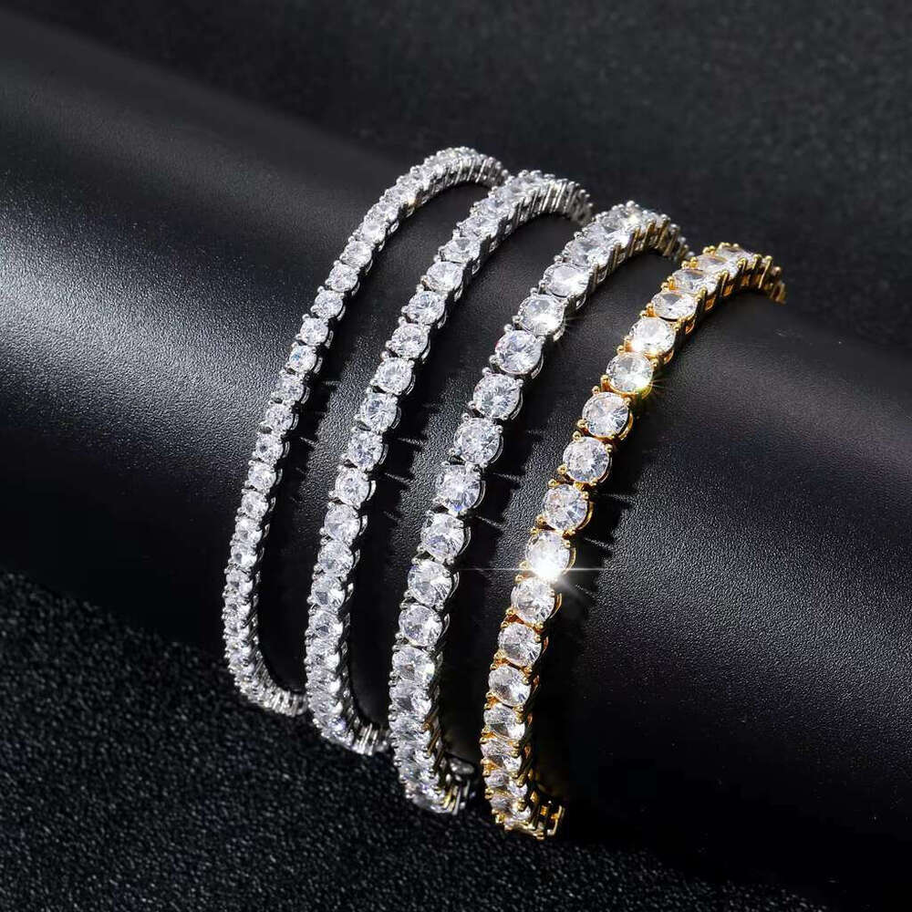 BES 3mm 4mm 5mm 6mm Jewelry Dia Choker Necklace Gold Plated Iced Out CZ Hiphop Spring Clasp Moissanite Tennis Chain Men
