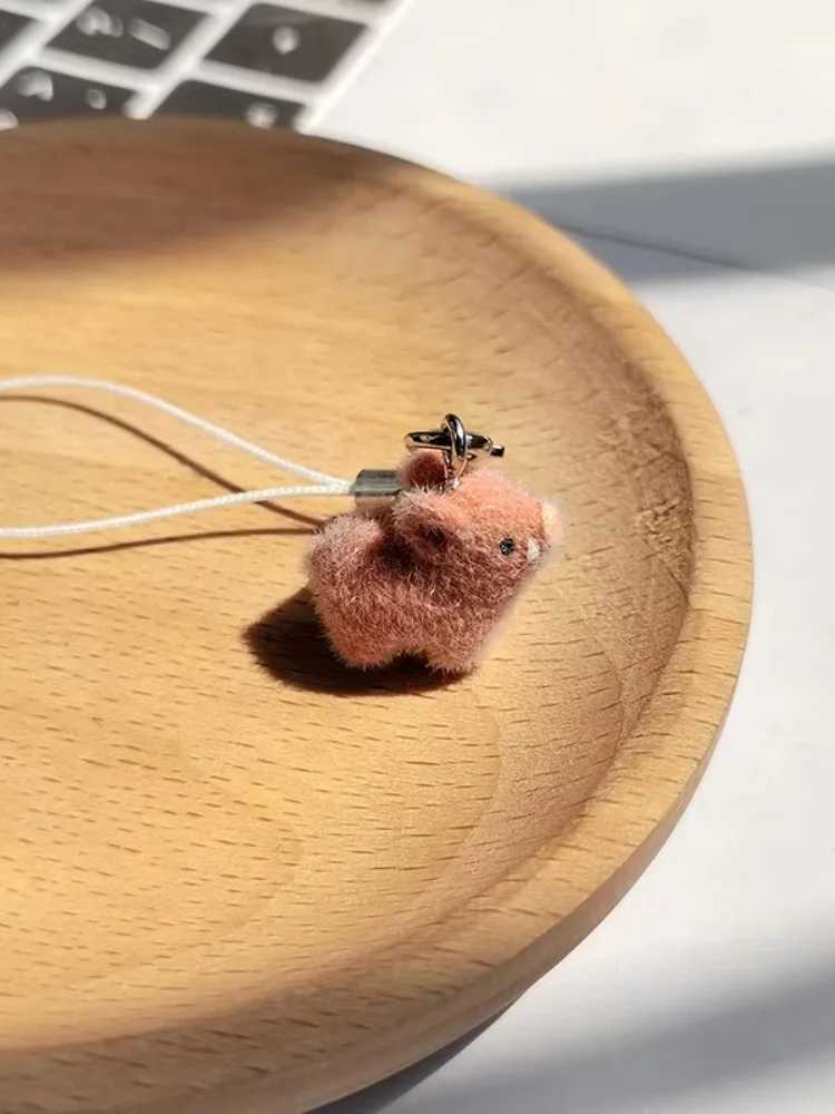 Resin Flocking Cute Mini Pig Keychains For Friend Gift Fluffy Lovely Boar Animal Pet Pendant Bag Earphone Case Phone LanyardW251103