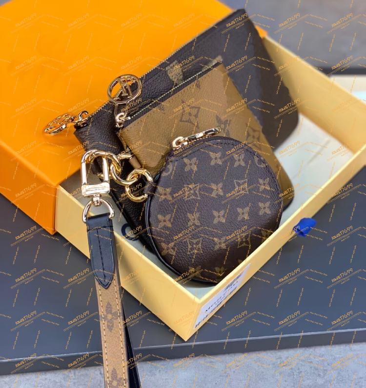 Designers leather woman Coin Purse Luxurys Fashion zip 3 pieces brands Trio Pouch Clutch Bags colors Circle zip wristlet key case wallets with box b00266