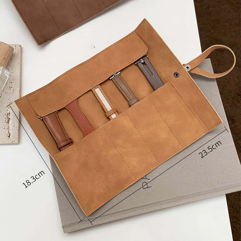 Watch Band Roll Organizer With 5 Slots Storage Box Watch Strap Smart Watch Storage Bag Leather Handmade Travel Case storage bag 251027