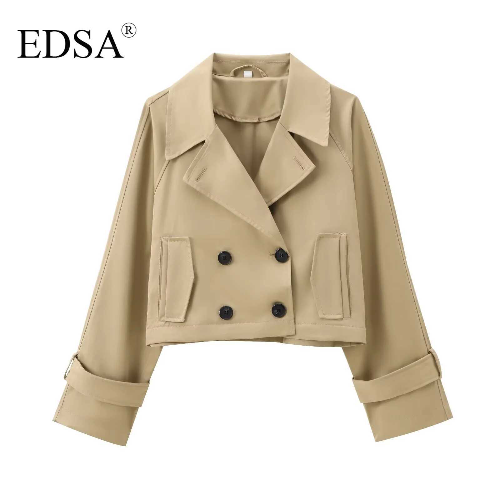 EDSA Women Cropped Trench Coat Long Sleeve Spring Jackets for Women Elegant Ladies Jacket In Outerwear J251103