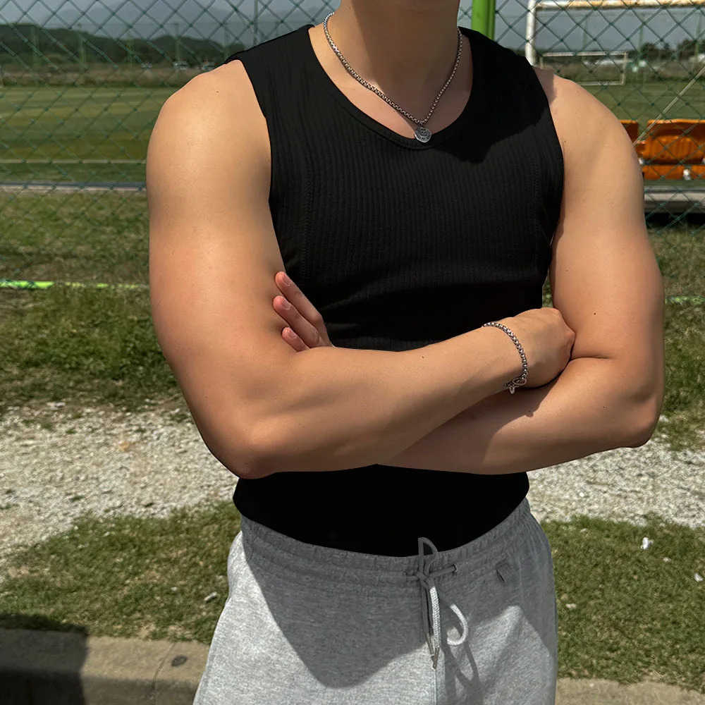 Premium Feel Tight Tank Top Mens Summer Fitness Patchwork Tank Top Elastic Slim Sleeveless T-shirt Line Vertical Stripe Travel 250402