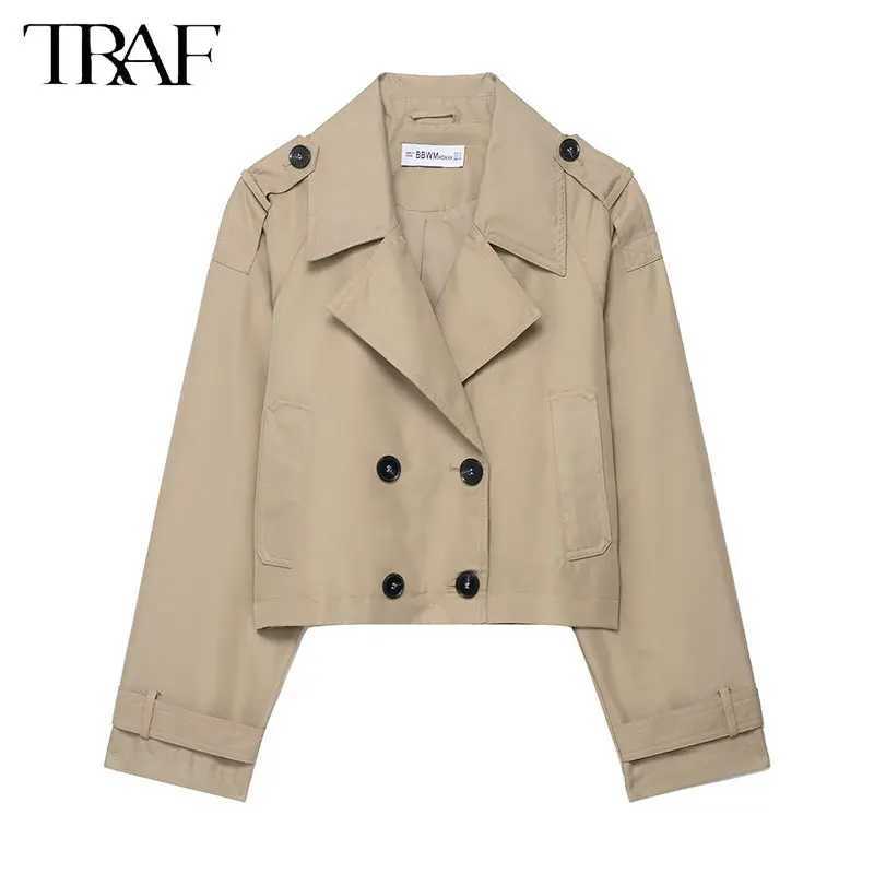 TRAF Elegant Autumn England 2025 Women Windbreak Straight Double Breasted Fashion Vintage Streetwear Casual Female Wind Coat J251103
