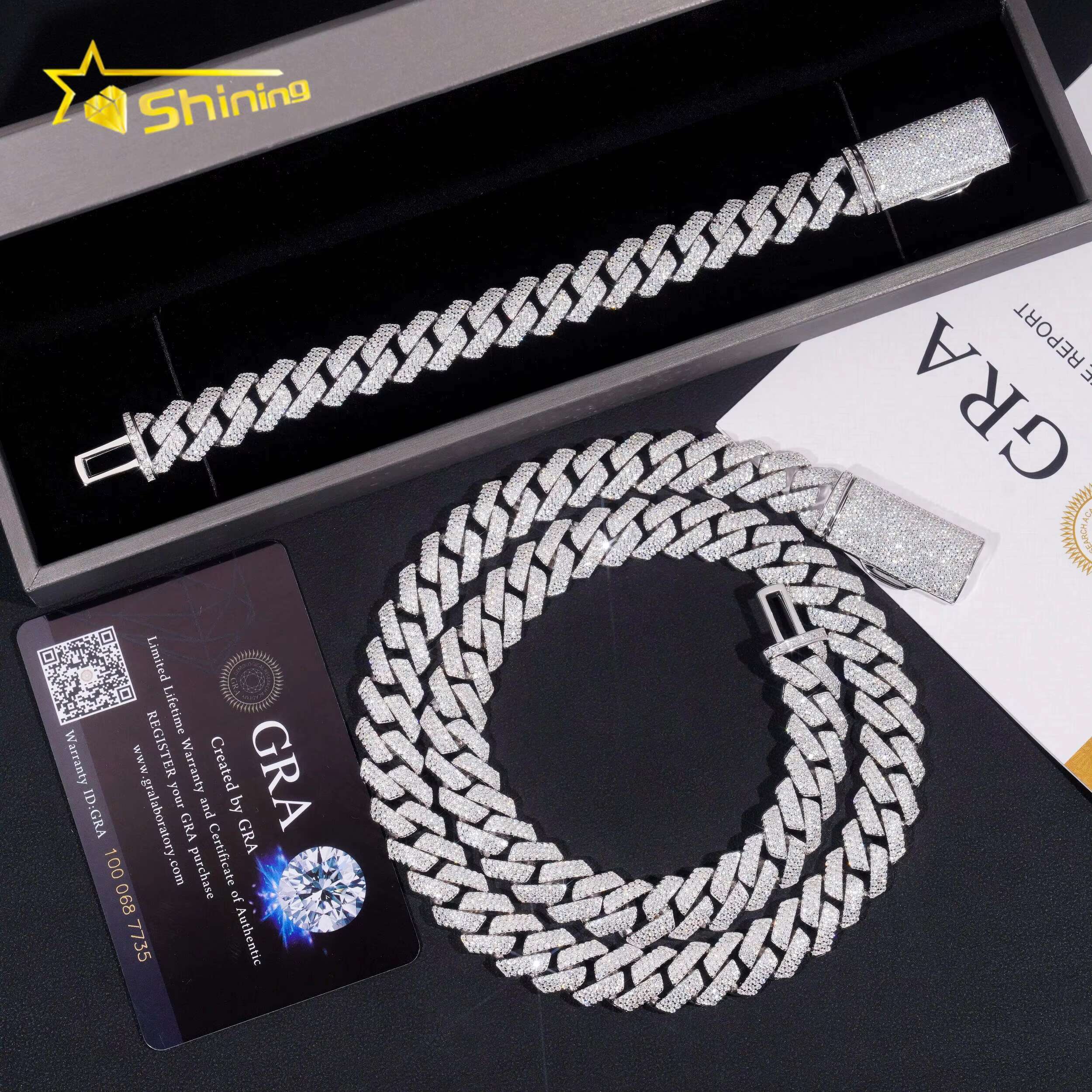Fine Jewelry Lab Diamond 13mm Bracelet Necklace Silver 925 Vvs Moissanite Iced Out Lab Diamond Hip Hop Jewelry Cuban Link Chain