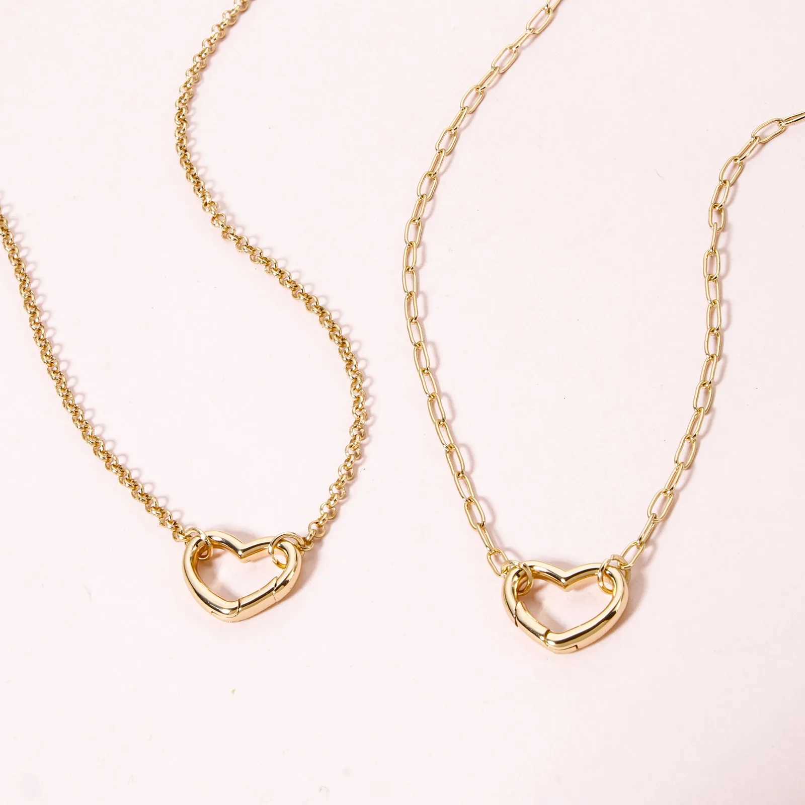 1 Piece Brass Link Chain Necklace 18K Gold Plated With Heart Round Spring Ring Clasp For Women Men Jewelry Necklaces GiftsXJ251104