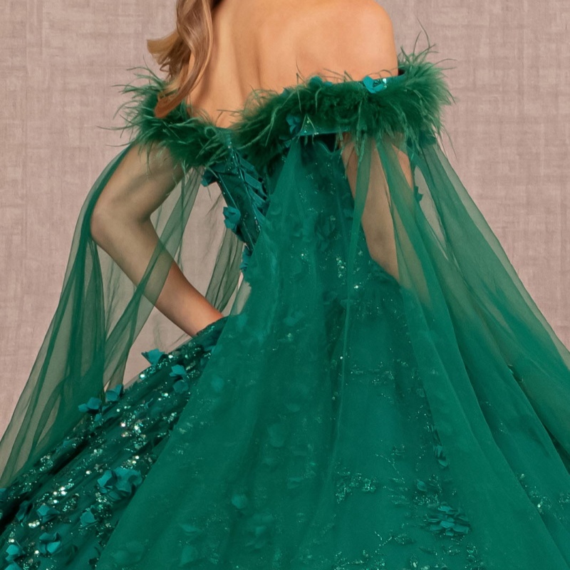 Blackish Green Shiny Princess Quinceanera Dresses Sequin Appliqued Flower Beads With Cape Tull Sweet 16 Dress Ball Gown Vestidos 15 Anos