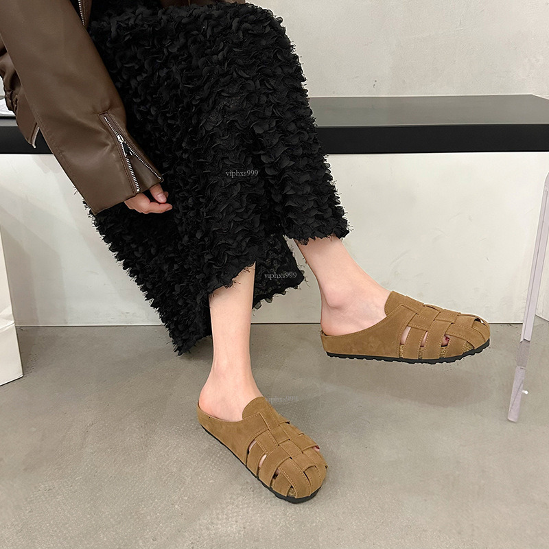 New Designer Sandals With Free Shipping Baotou Half Slippers Women's Summer Outerwear 2025 Knitted Hollow Breathable Comfortable Flat Bottom Lazy