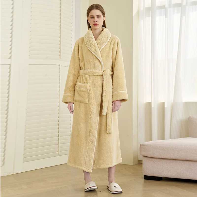 2025 New Winter Robe Lady Thick Coral Fleece Sleepwear Kimono Gown with Pocket Large Size 3Xl Pajamas Peignoir Shower Bathrobe C251104