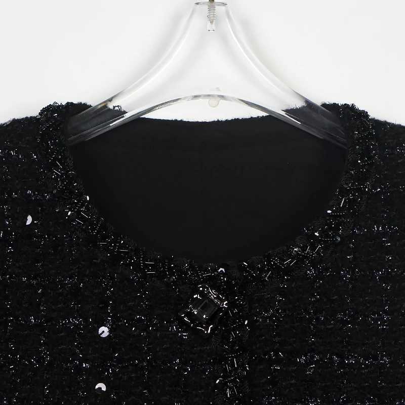 New fashionable and elegant celebrity sequin temperament small fragrance style tweed round neck singlebreasted jacket J251103