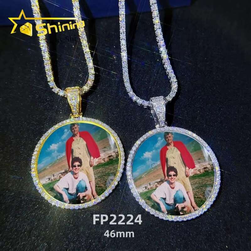 Ready to Ship Stock 925 Sterling Silver Memory Photo Pendant Hip Hop Iced Out Vvs Moissanite Pendant Pass Diamond Tester