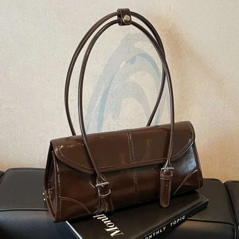 Retro Oil Wax Leather Shoulder For Women 2025 Winter Y2K Trend Solid Color Bury Underarm Bag Women's Handbags Tote Bags