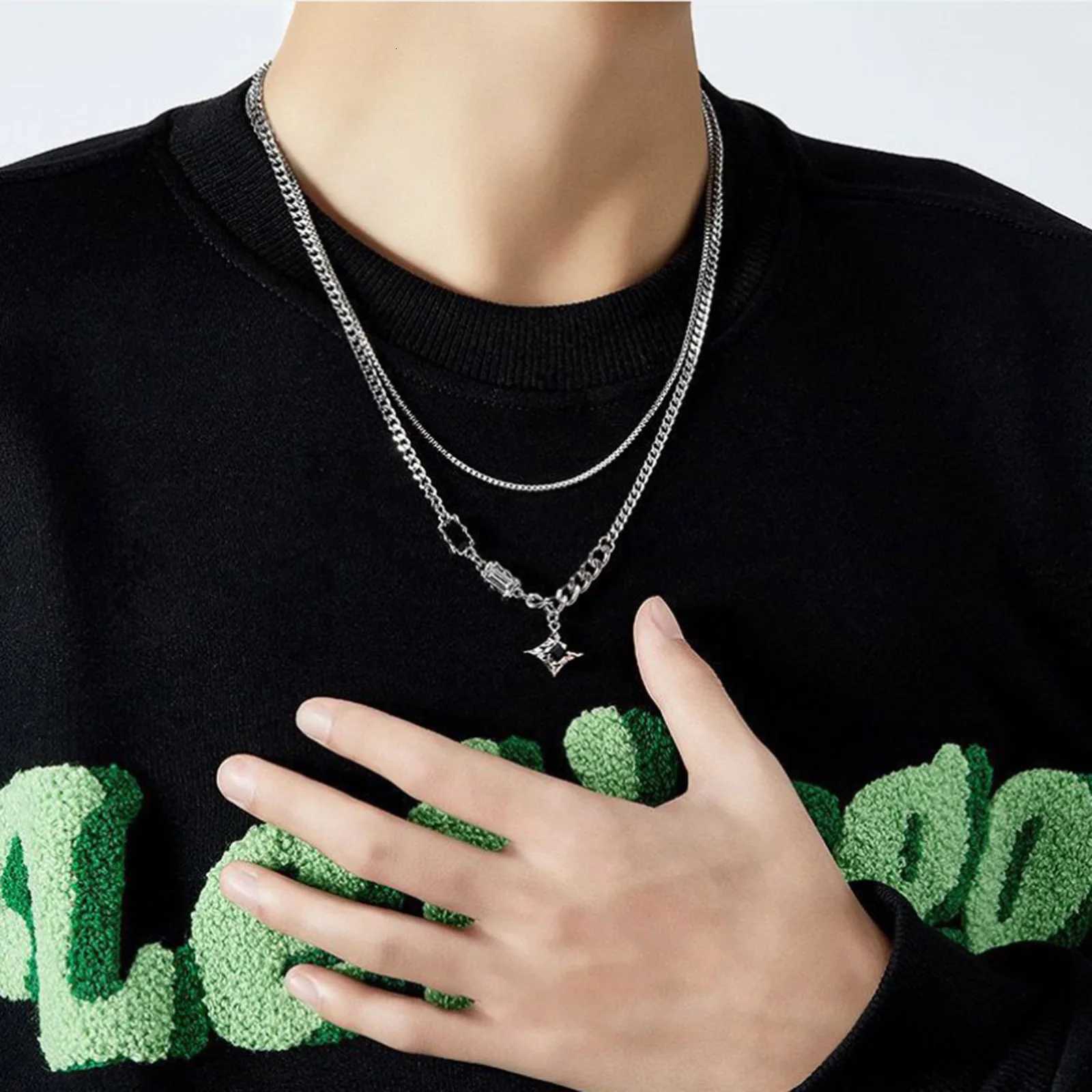 Black Star Charm Choker Necklace for Man Woman Stainless Steel Jewelry Double Link Chain Stacking Collar Birthday Christmas GiftXJ251104