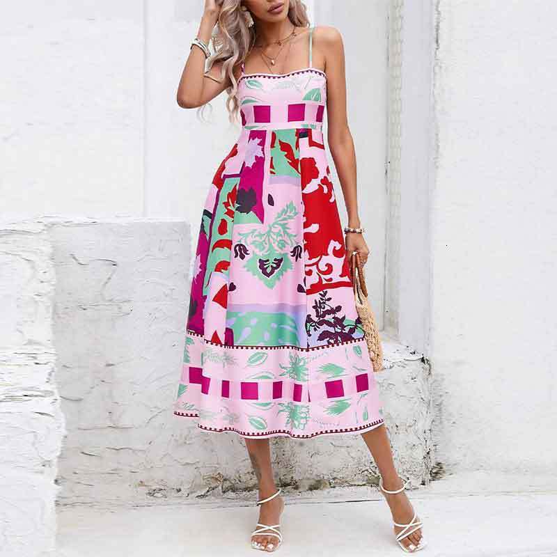 2025 Spring/Summer Ins Style Long Style Positioning Printed Strap Casual Vacation Long Dress
