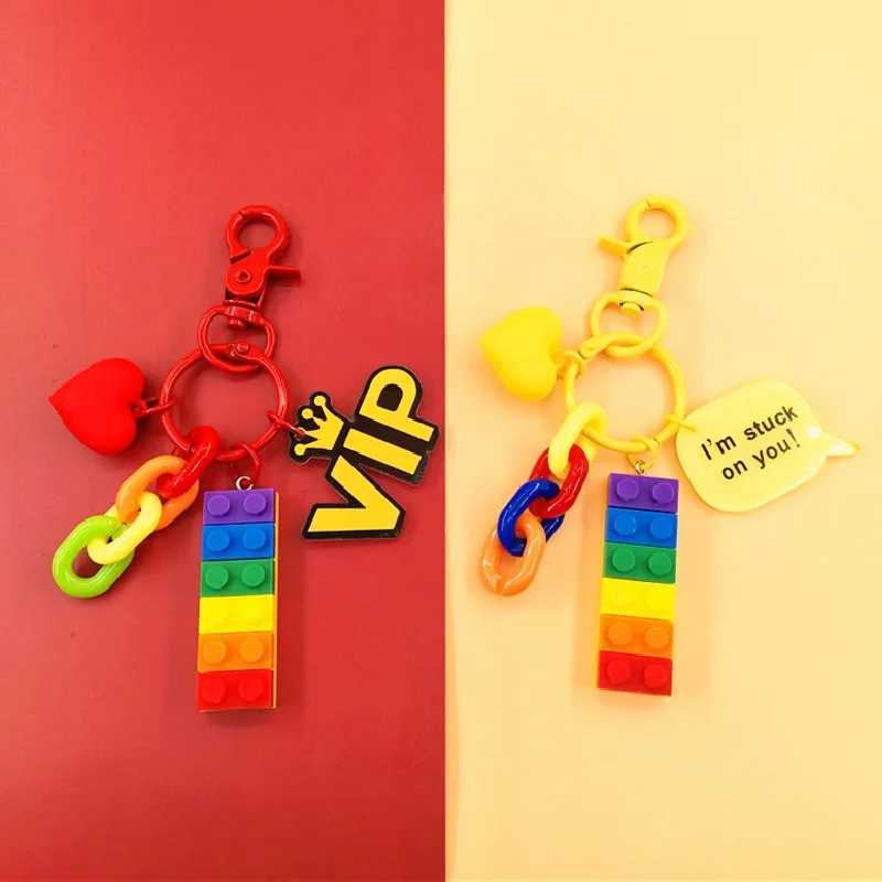 Cute Rainbow Building Block Toy Brick Heart Resin Charms Pendant for Earring Keychain Decoration Fashion Jewelry AccessoriesW251103
