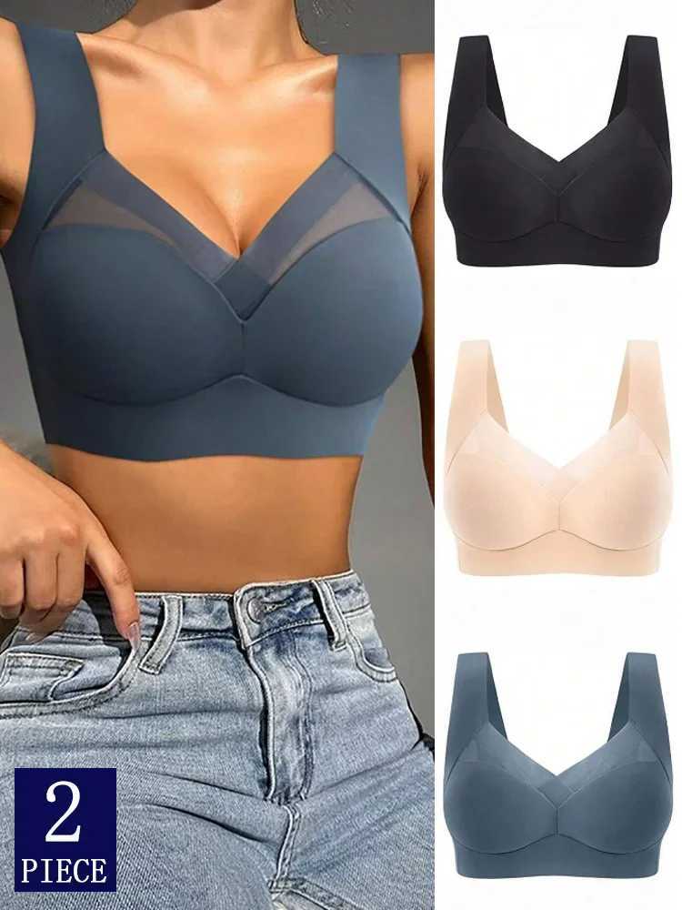 2PCS womens lace sports bra Plus size seam bra strapless womens bra vest Fa Gather shock-absorbing Wir L-5XL W250403