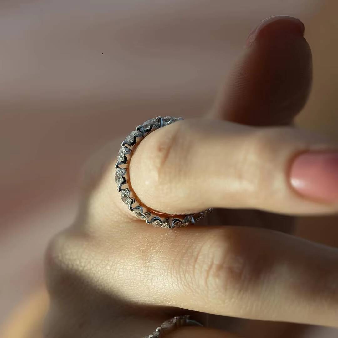 18K White Solid Gold Wedding Band 2mm 3mm Gemstone Eternity Ring GRA Certified Moissanite Ring Elegant Jewelry