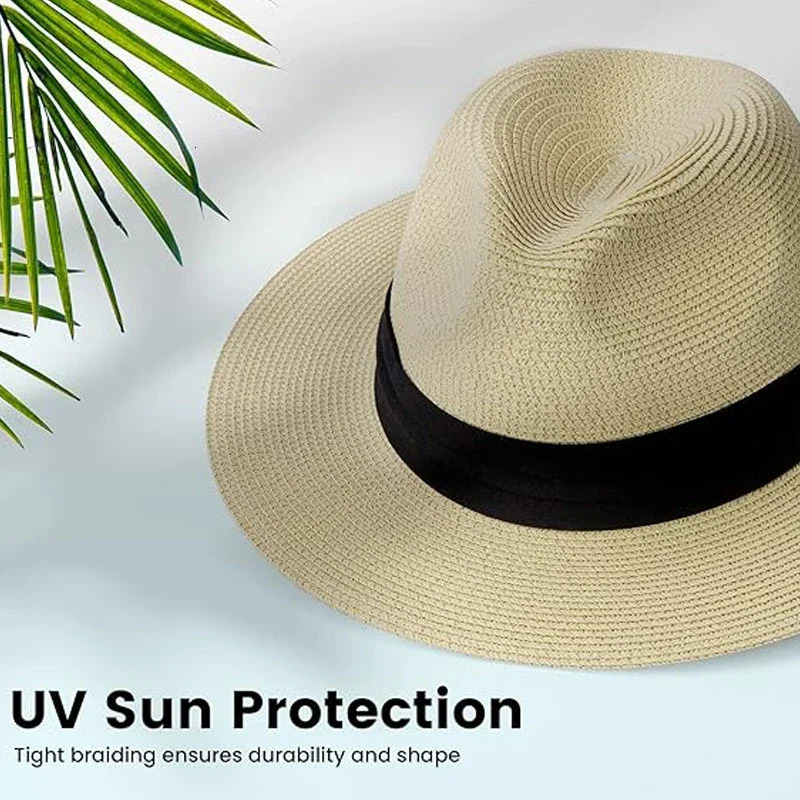 XL Big Head 63CM Summer Beach Woven Sun Hats Men Women Plus Size Jazz UV UPF 50 Sun Protection Travel Panaman Straw Hats Unisex 250326
