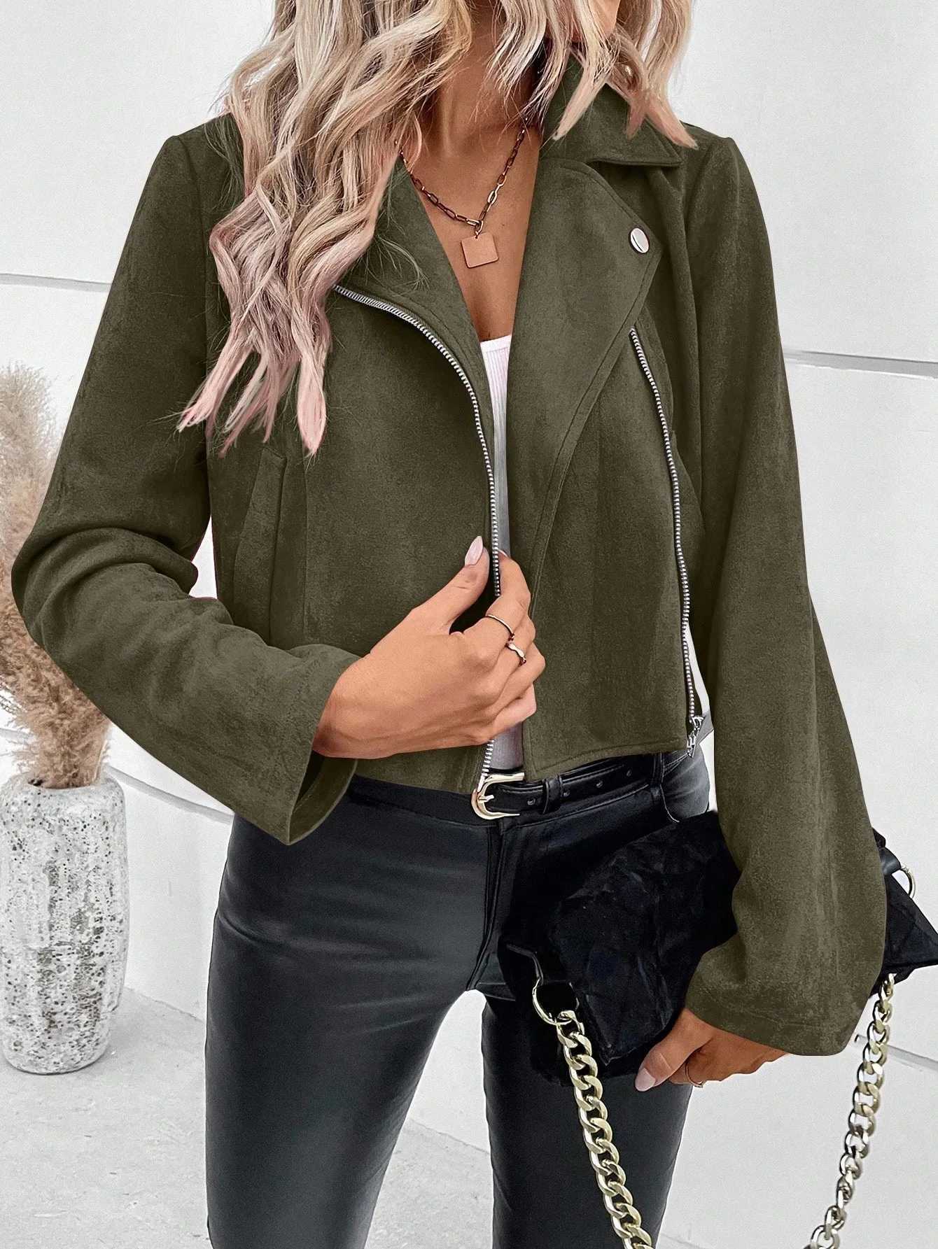 Autumn Winter New Fashion Womens Slim Basic Turndown Collar Zipper Long Sleeve Casual Trendy Suede Coats Female Clothes Tops J251103