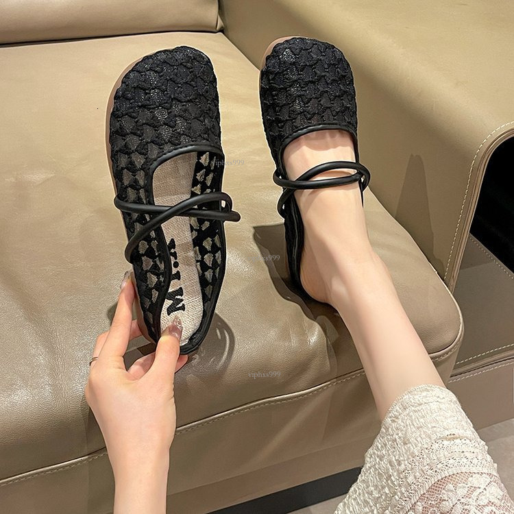 Designer Sandals With Free Shipping Mesh Breathable Baotou Half Dragged Women S Korean Edition One Word Casual Flat External Wearing Round Head Soft B