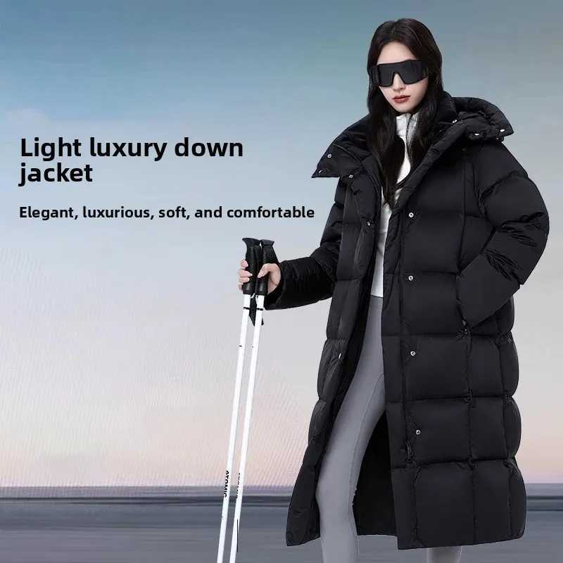 Women Thick Warm Long Down Jacket White Duck Down Loose Outerwear Winter Outdoor Puffer Coat Casual for Cold Weather Streetwear J251104