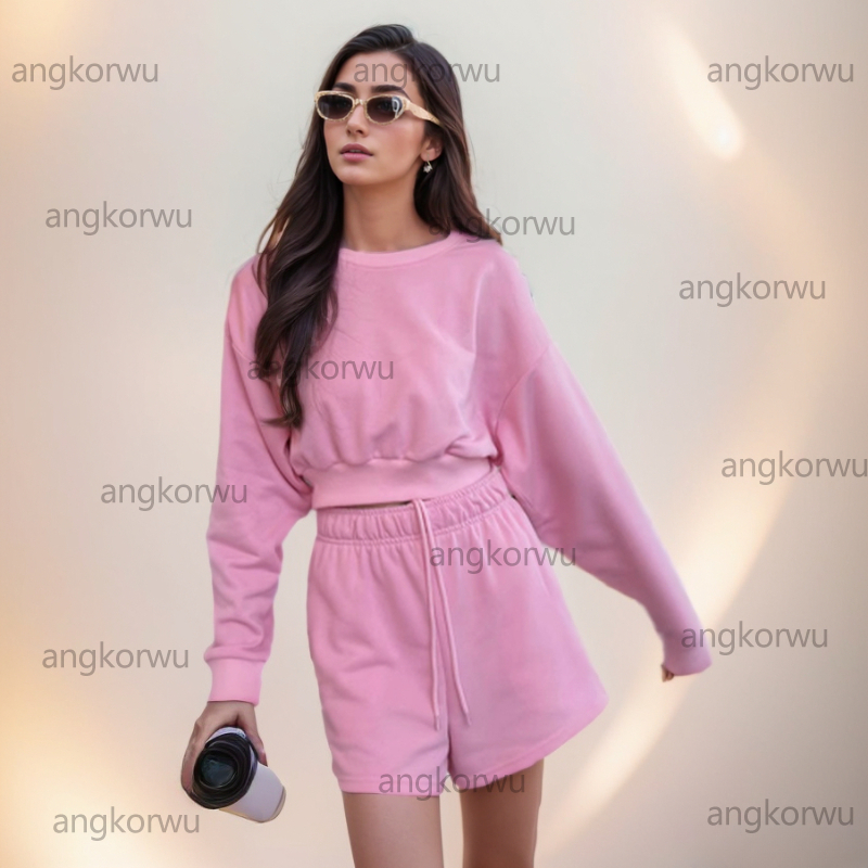 Designer Yoga Set Cropped Pullover+Shorts Crewneck Sweatshirts Womens Short Tracksuit Studio-to-street Weekend City Jogger Sweatsuit with Chrome Logo