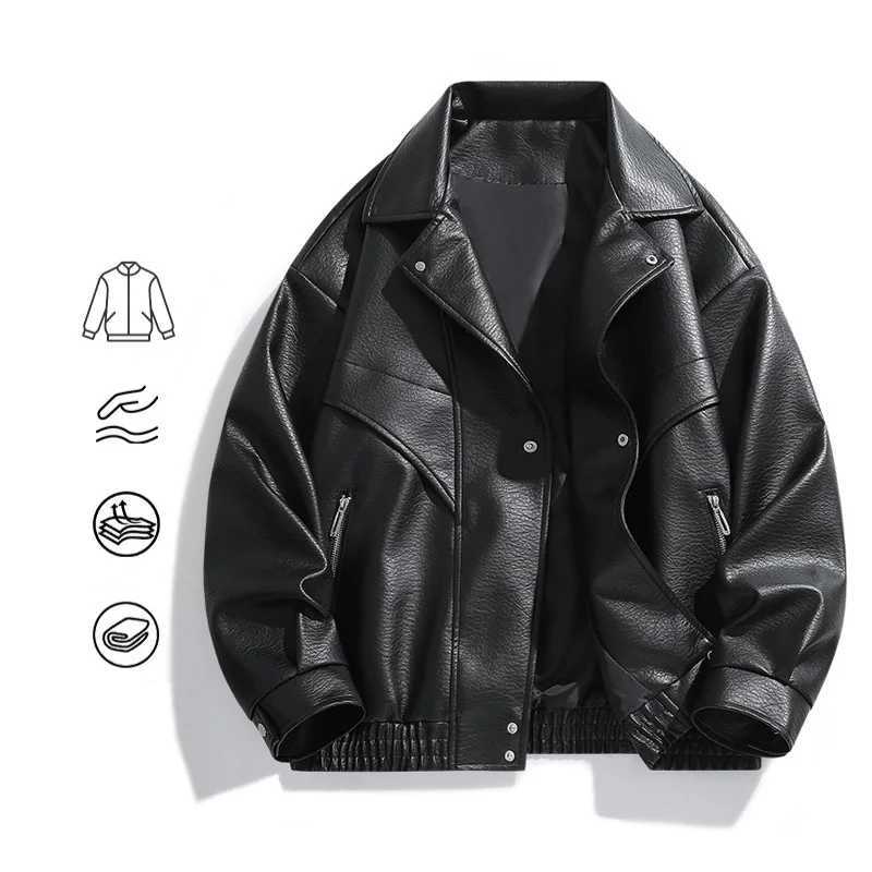 Autumn Man Leather Jacket Streetwear Motorcycle Punk Long Sleeve Male Coat Windproof Singlebreasted Oversize Men Outerwear J251103