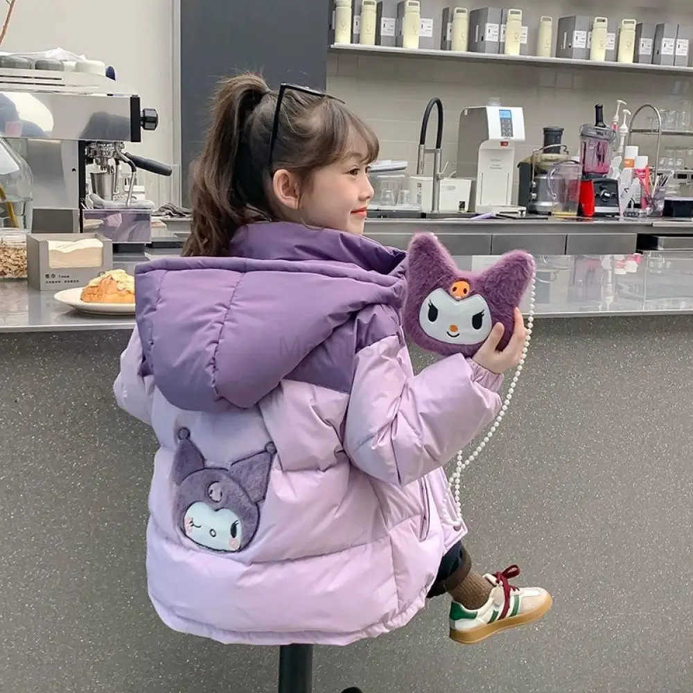 Sanrio Kuromi Girls Y2K Down Jacket Autumn Winter Child Thicken Coat Cotton Coat Kawaii Pie Overcome Childrens Clothing H251104