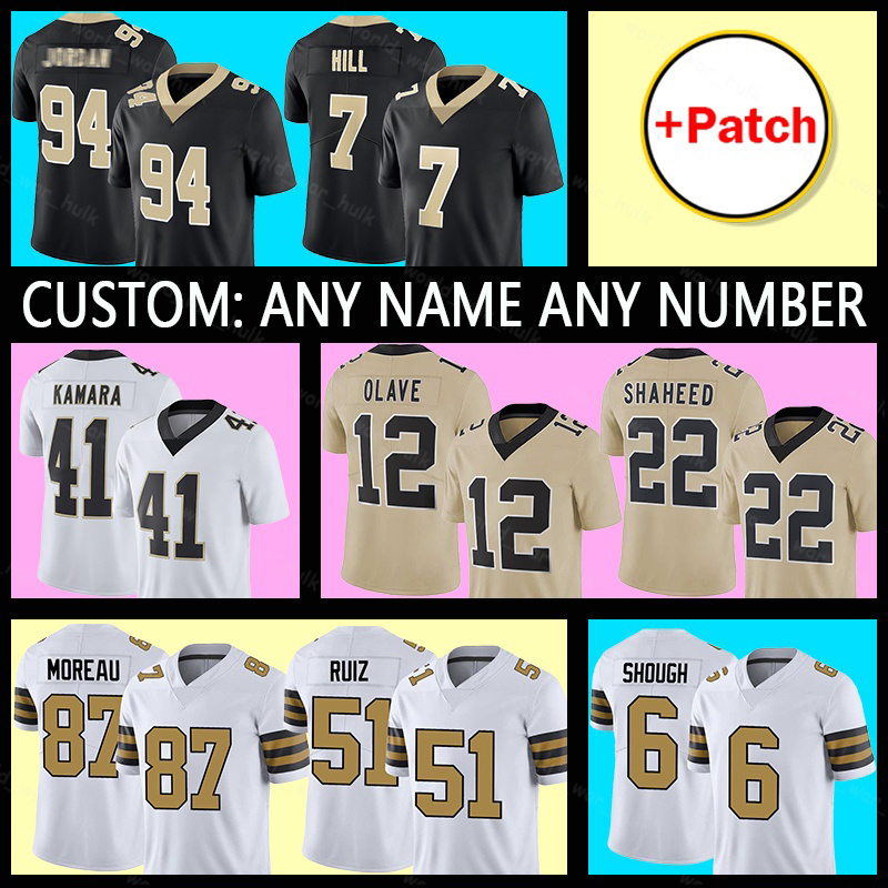 41 Alvin Kamara Football Jersey 12 Chris Olave 6 Tyler Shough 51 Cesar Ruiz 1 Alontae Taylor 99 Chase Young 92 Davon Godchaux 10 Brandin Cooks 34 Ricky Williams Cameron