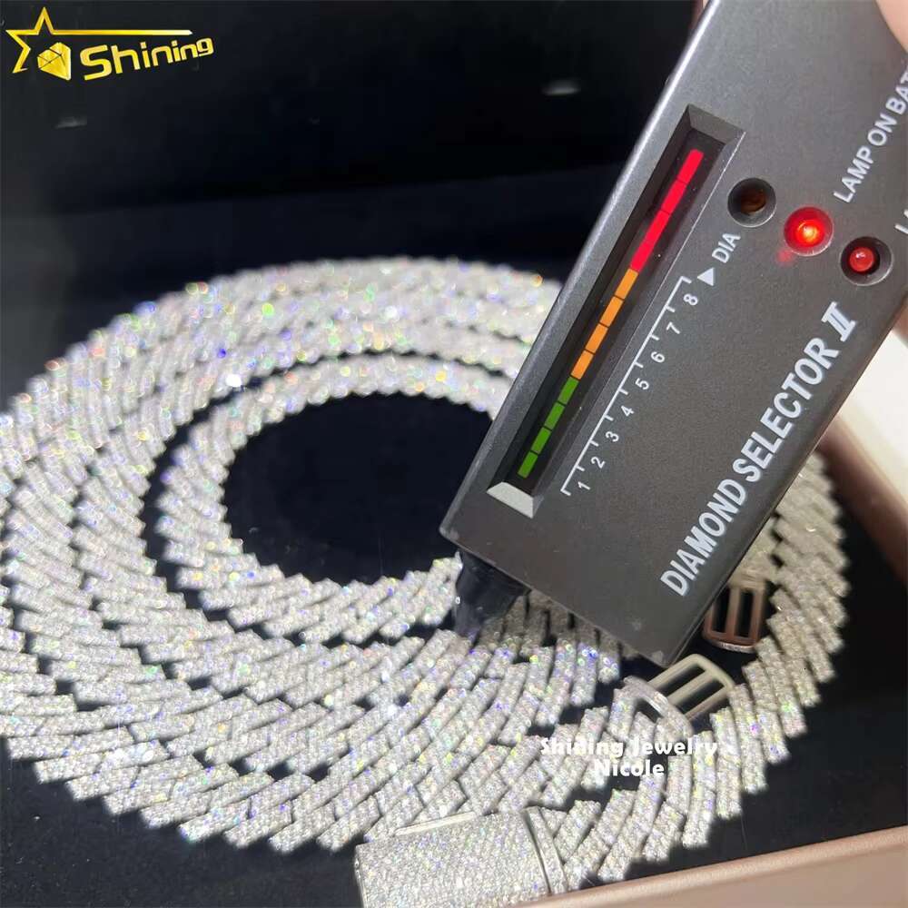 Custom Bling 925 Sterling Silver Miami Cuban Link 13mm Width Moissanite Cuban Chain Necklace