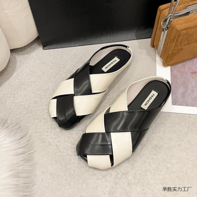 New Designer Sandals With Free Shipping Baotou Half 2025 Summer Fashion Outerwear Woven Hollow Cool Slippers Women's Flat Bottom Roman Sand Cheng