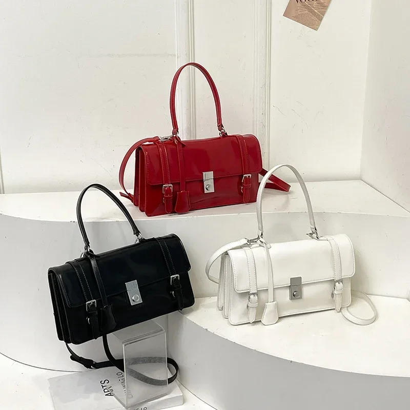 LEFTSIDE Small PU Leather Square Bag Womens Short Handle Shoulder Bag Y2K Handbag and Wallet 250402