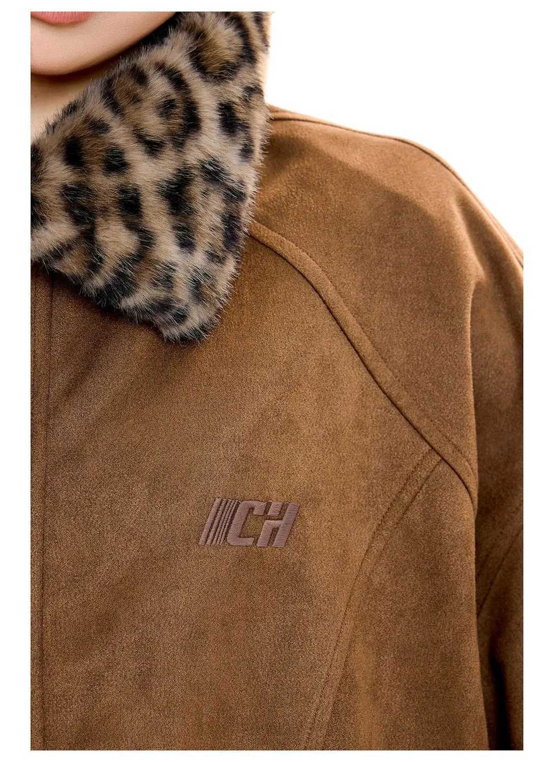 American Retro Spliced leopard Print Lapel Deerskin Fur Collar Jacket Autumn NEW Daily Casual Loose Version Trendy Top Women J251103